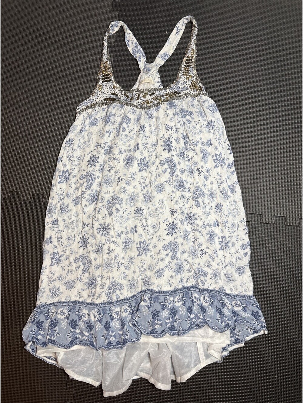 Altard State Dress White Blue Sequin Medium Mini Boho Flowy Fairy Whimsigoth